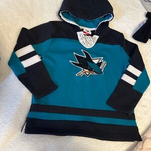 San Jose Sharks hockey jersey Teal and Black Kids Hoodie size 7 like new